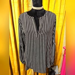 Loft Ann Taylor Heart Scroll Stripped Blouse Medium